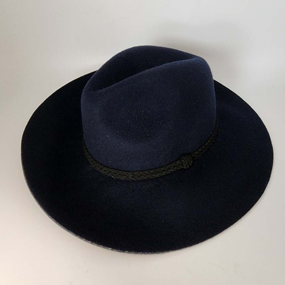 GAP Womens Wide Brim Fedora Hat Sz M/L Navy Blue Wool Cowgirl Rodeo Ranch Rustic
